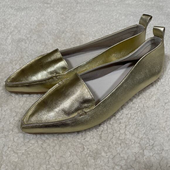 Jeffrey Campbell RARE Vionnet White Gold Pointy Toe Flats Metallic Leather 6 - Picture 1 of 8